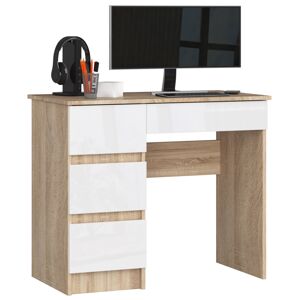 Moderný písací stôl ZEUS90L, dub Sonoma / biely lesk