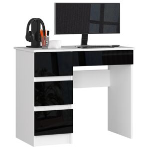Dizajnový písací stôl ZEUS90L, biely / čierny lesk