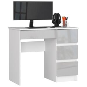 Moderný písací stôl ZEUS90P, biely / metalický lesk