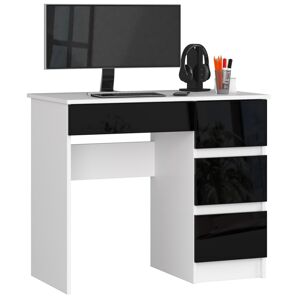 Moderný písací stôl ZEUS90P, biely / čierny lesk