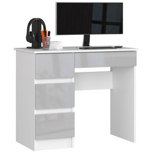 Moderný písací stôl ZEUS90L, biely / metalický lesk