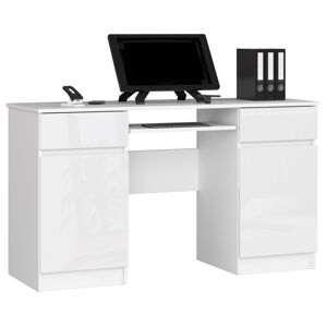 Moderný písací stôl ANNA135, biely/biely lesk