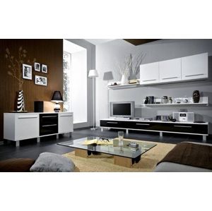Lesklá obývacia stena MONICA biela-čierna