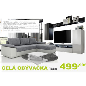 Byvajsnami SK VENDETA rohová sedačka + LIONE obývačka + GLEN konferenčný stolík 
