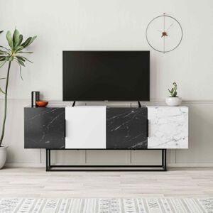 Luxusný televízny stolíkDRATH, čierna Bendir / biela / biely Carrara