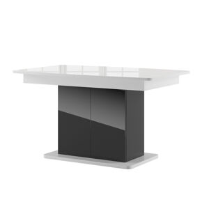 Rozkladací stĺpový jedálenský stôl SMART 03, biely&čierny lesk