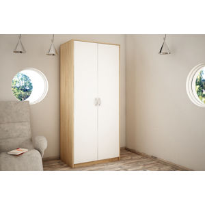 VILMA 2D 2-dverová skriňa s vešiakovou tyčou, dub sonoma/biela